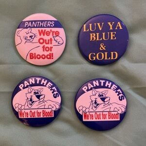 Bundle of FOUR Panthers Themed Vintage Brooch Pins - Blue and Gold